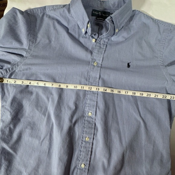 Ralph Lauren Men's‎ XL Custom Fit Button-up Long Sleeve Blue Gingham Check - Picture 7 of 8